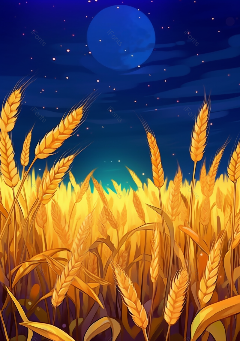 夜晚的麦田二十四节气芒种插画背景,插画/手绘图,插画/手绘图库,插画/手绘图下载,插画/手绘
